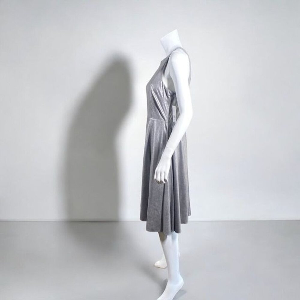 NWT H By Halston Metallic Faux Suede Dress Gunmetal, Size 8 - Picture 10 of 15